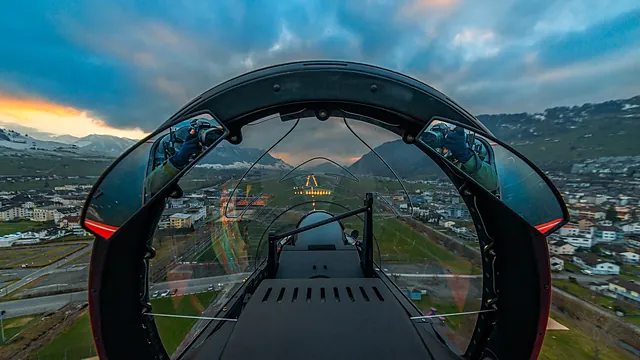 Cockpit view lined up on the runway, mirrors visible on the canopy bow.